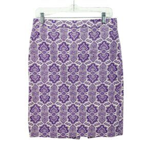 J. CREW Purple Medallion Paisley Cotton Twill No. 2 Pencil Skirt 4